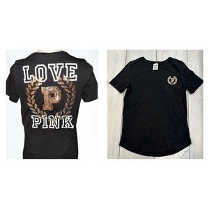 PINK Victoria's Secret Black Graphic Bling T-Shirt XS
